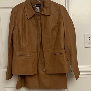 Tan Leather Jacket and skirt suit
